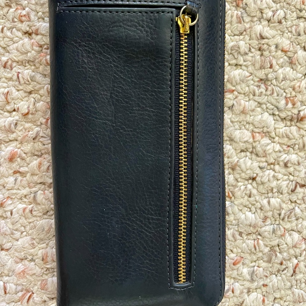 Fossil Leather Zip Wallet Navy